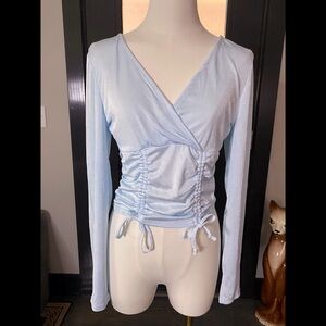 Almost Famous Sky Blue Ruched Wrap Blouse